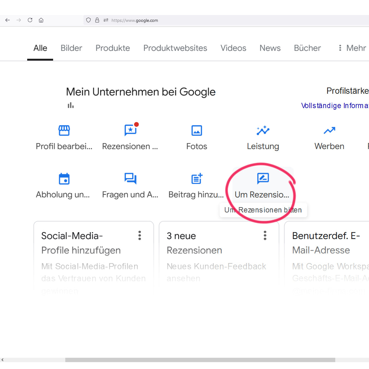 Anleitung, wie Sie den Link zu Ihrem Google Bewertungsprofil ermitteln. Dieser wird auf dem brique Google Bewertung Aufsteller (NFC) Aufsteller abgespeichert.