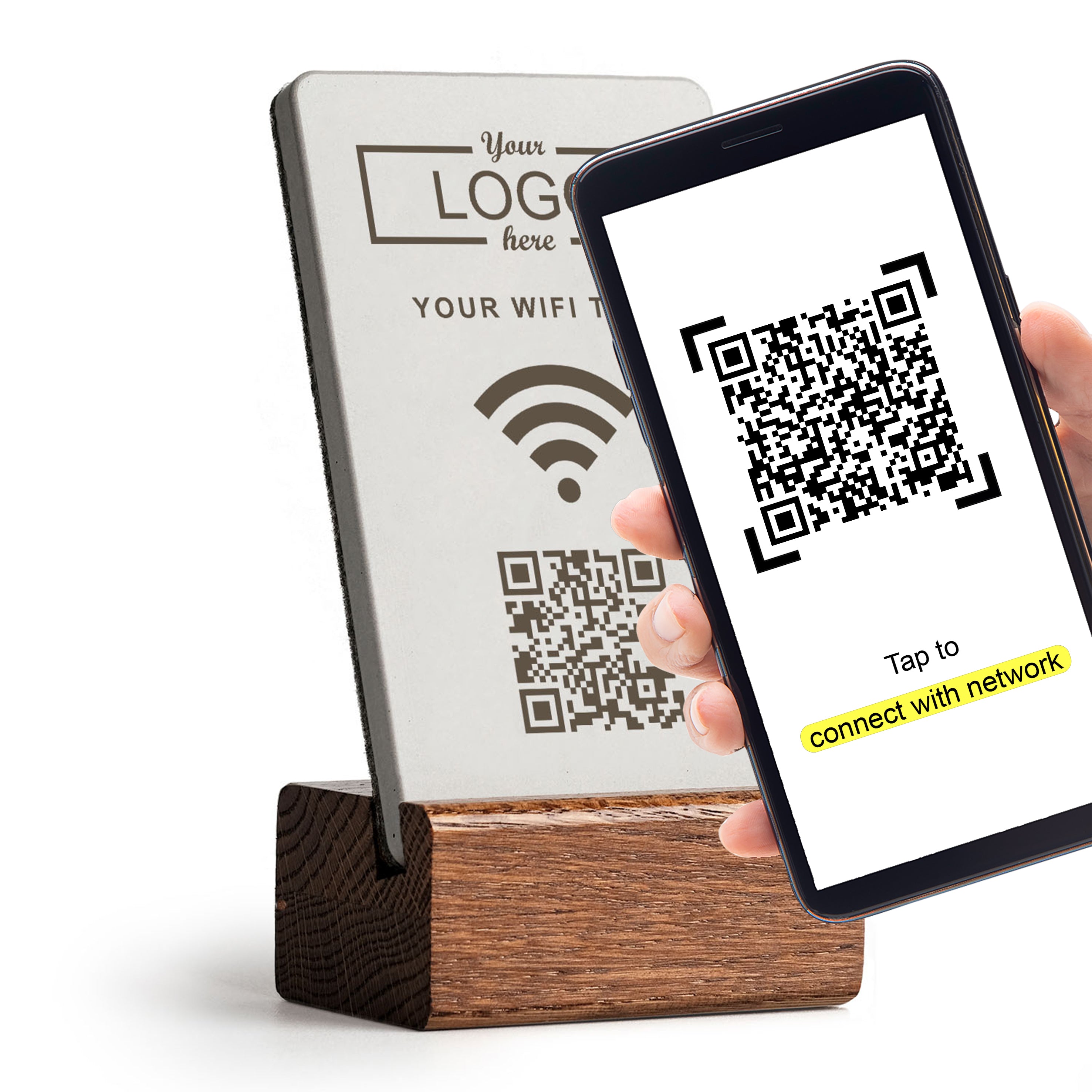 WLAN WIFI Aufsteller Large mit QR Code - Solid Oak - mit Ihrem Logo