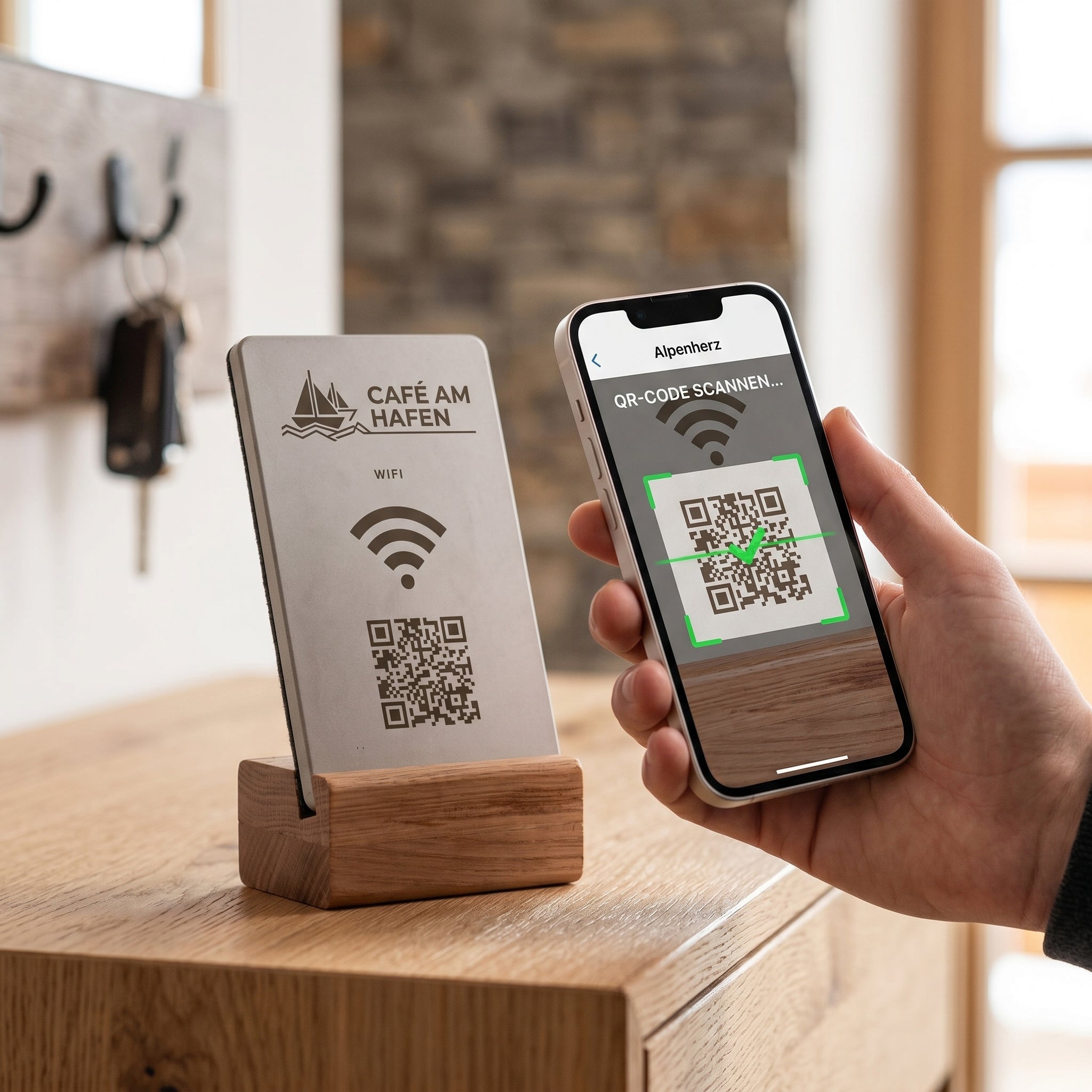 WLAN WIFI Aufsteller Large mit QR Code - Solid Oak