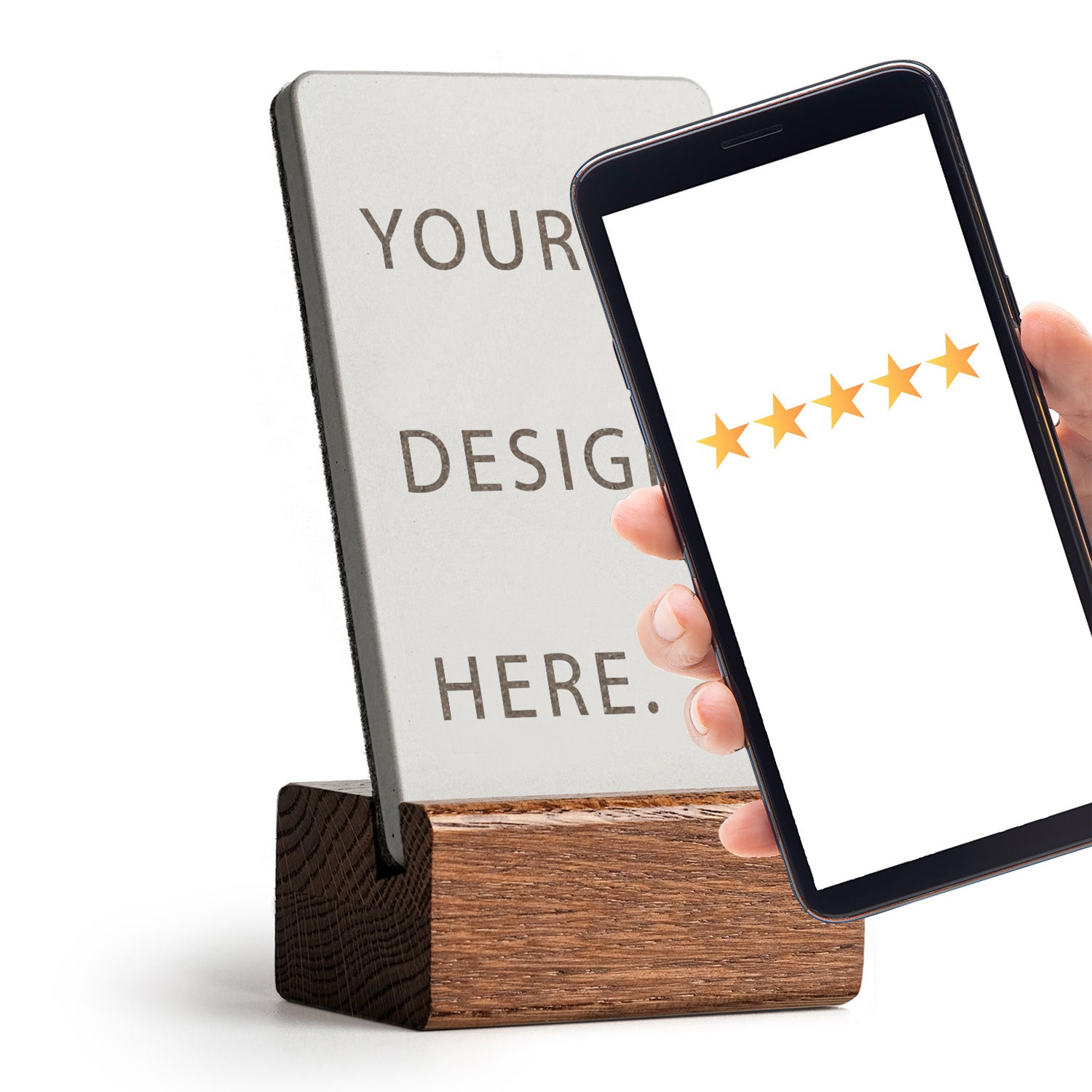 Smartphone an den brique NFC Aufsteller halten und es öffnet sich der gespeicherte Link. Der Aufsteller ist absolut individuell gestaltbar.