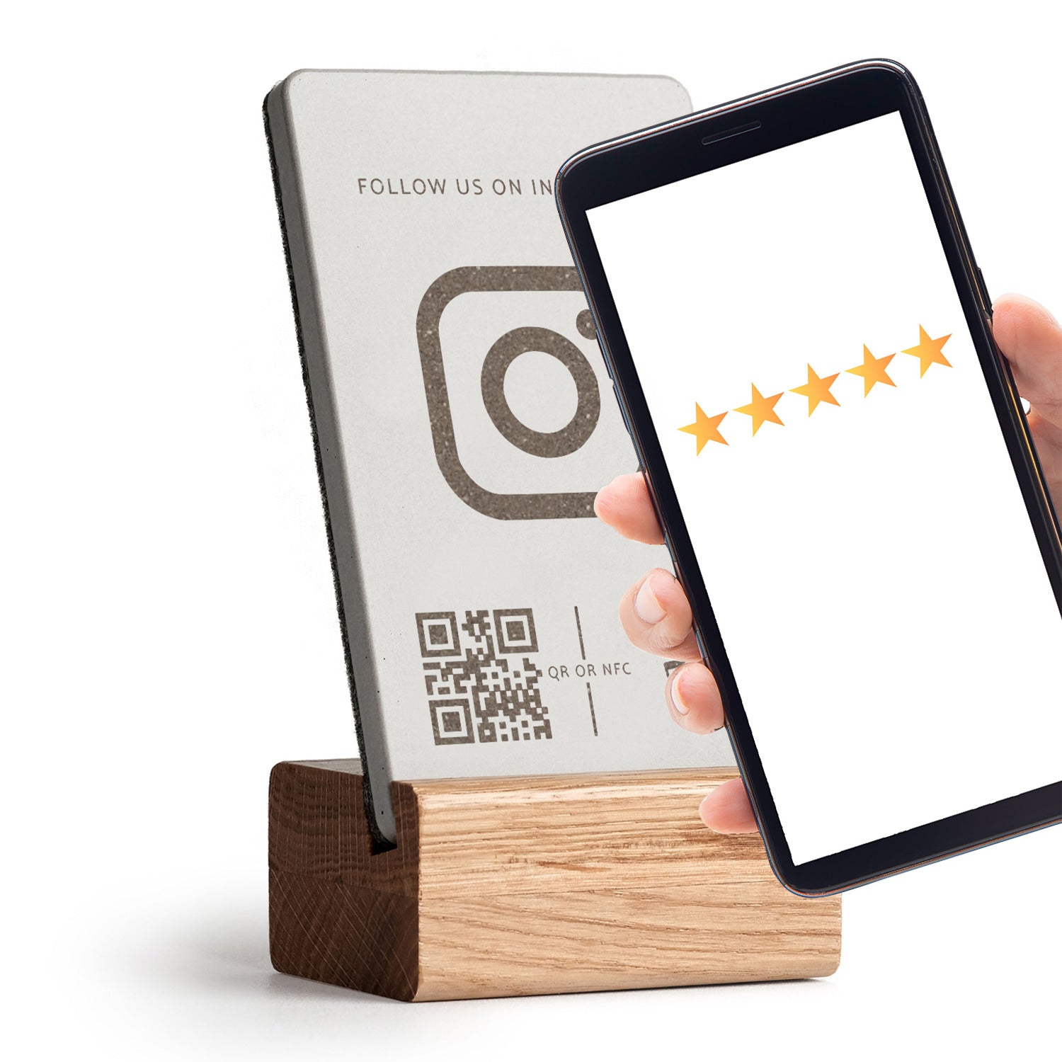 Genial leicht Instagram Follower sammeln: Handy an den brique NFC Aufsteller halten und mit dem Instagram Profil verbinden.