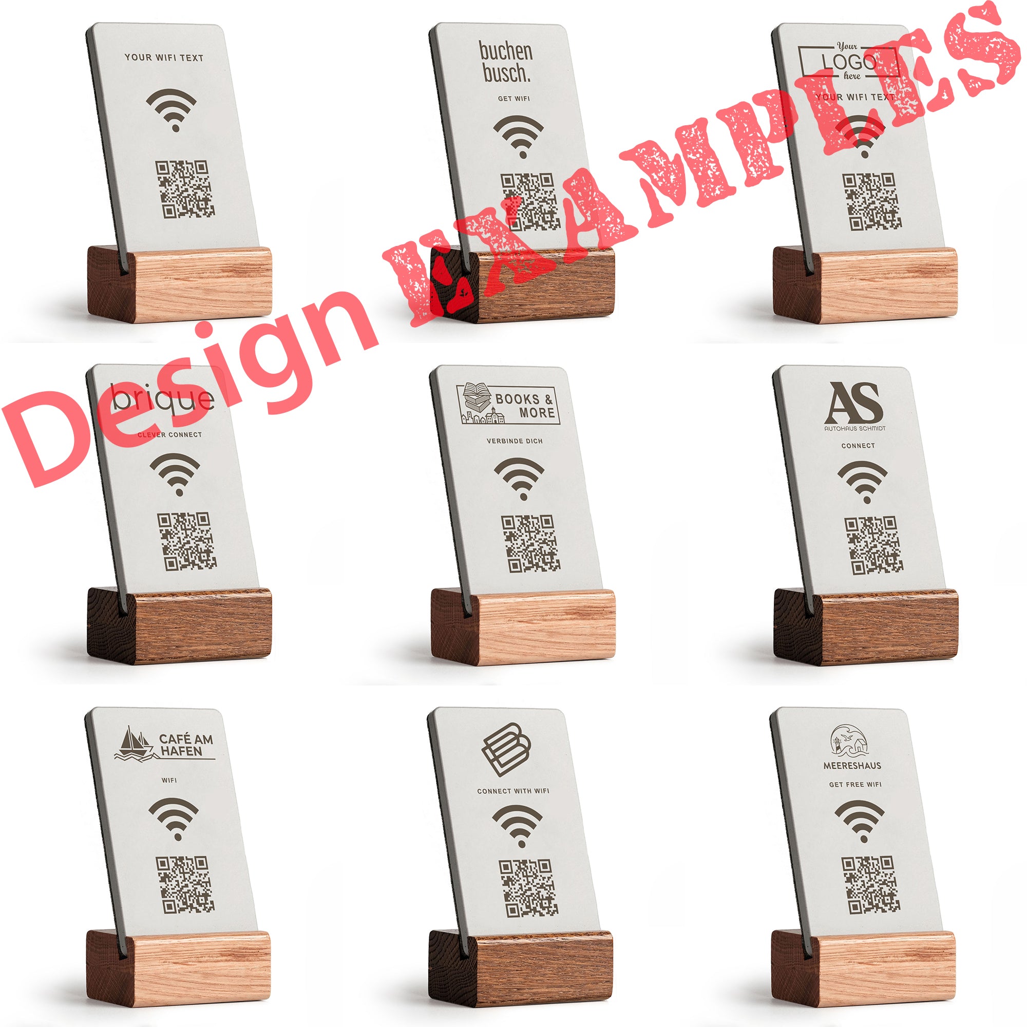 WLAN WIFI Aufsteller Large mit QR Code - Solid Oak - mit Ihrem Logo
