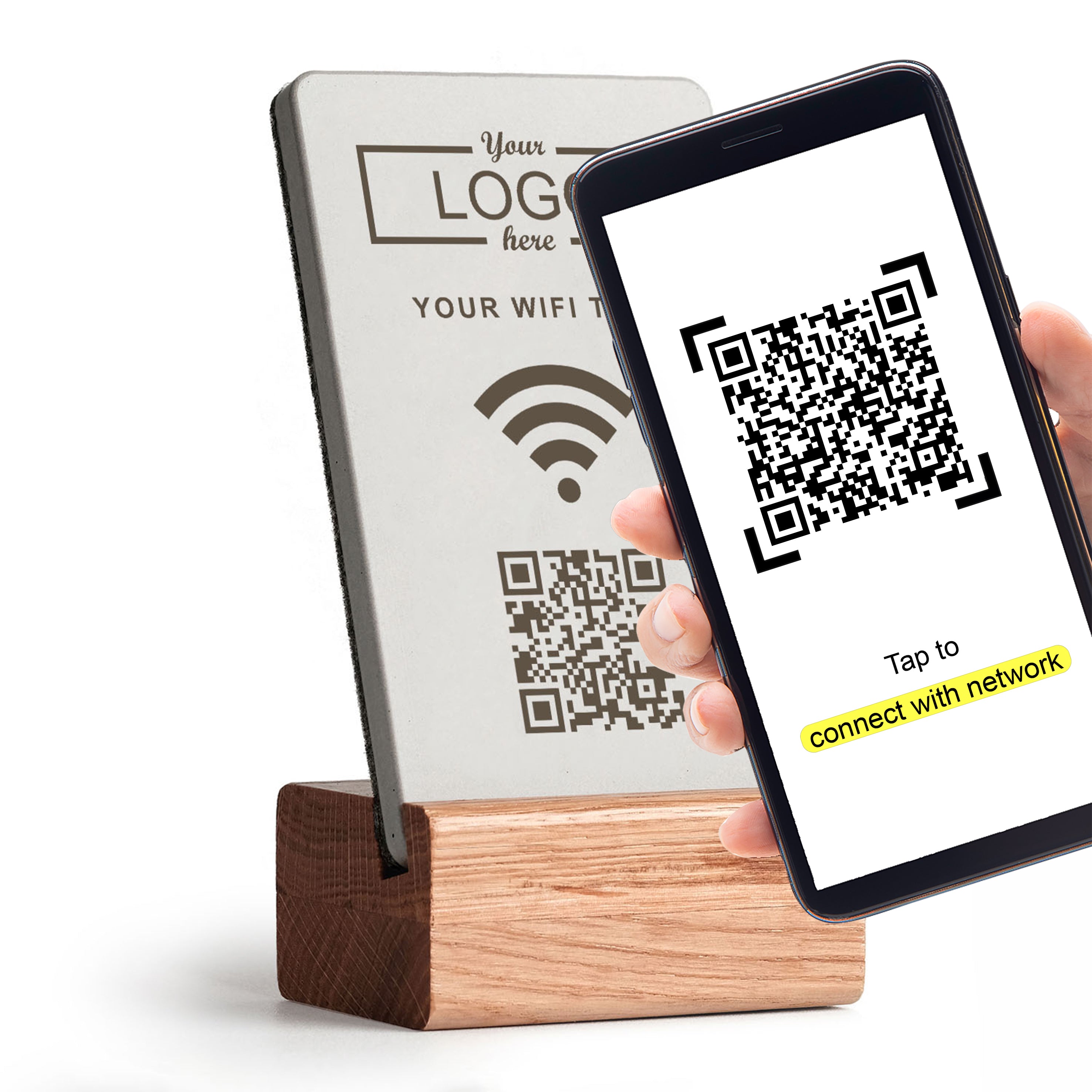 WLAN WIFI Aufsteller Large mit QR Code - Golden Oak - mit Ihrem Logo