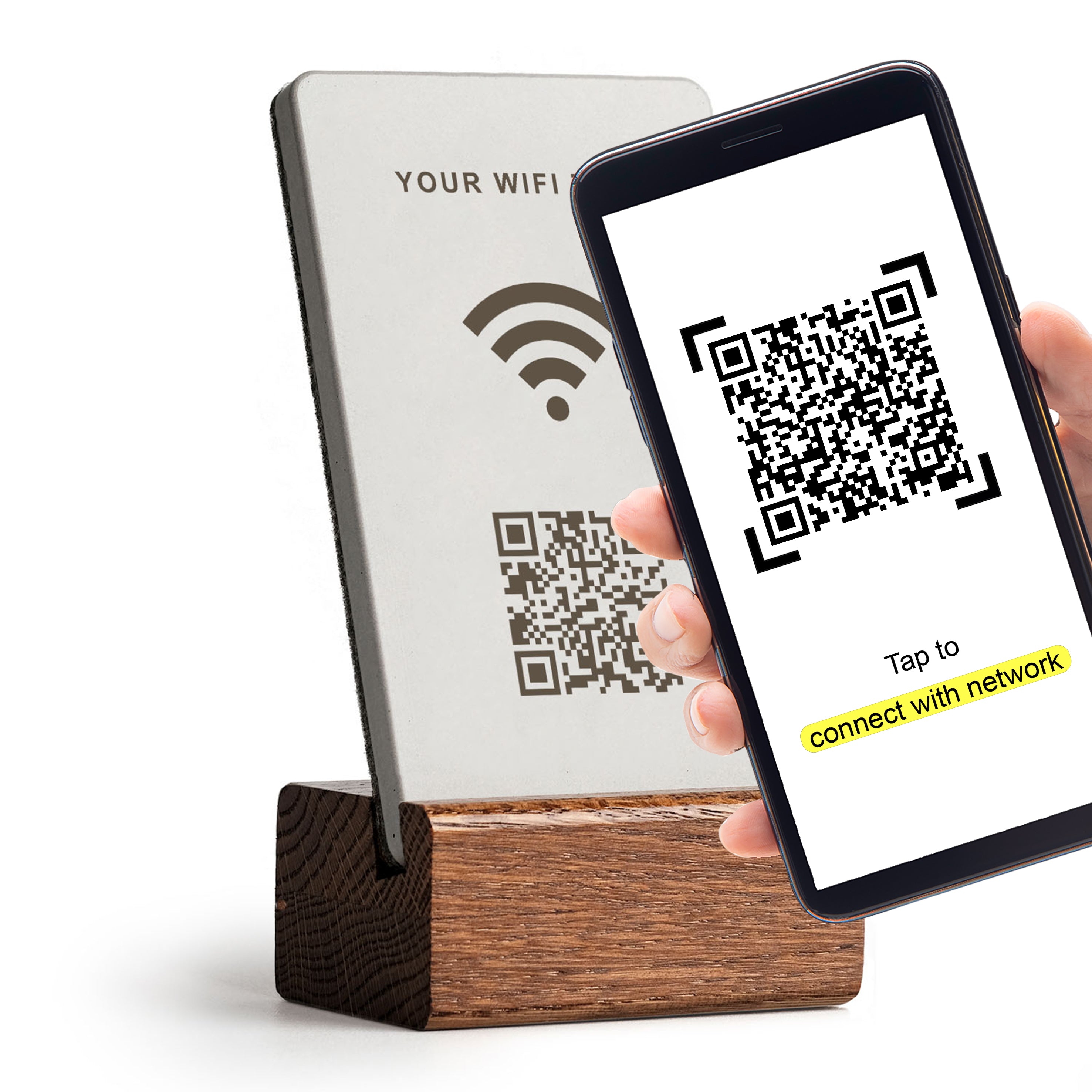 WLAN WIFI Aufsteller Large mit QR Code - Solid Oak