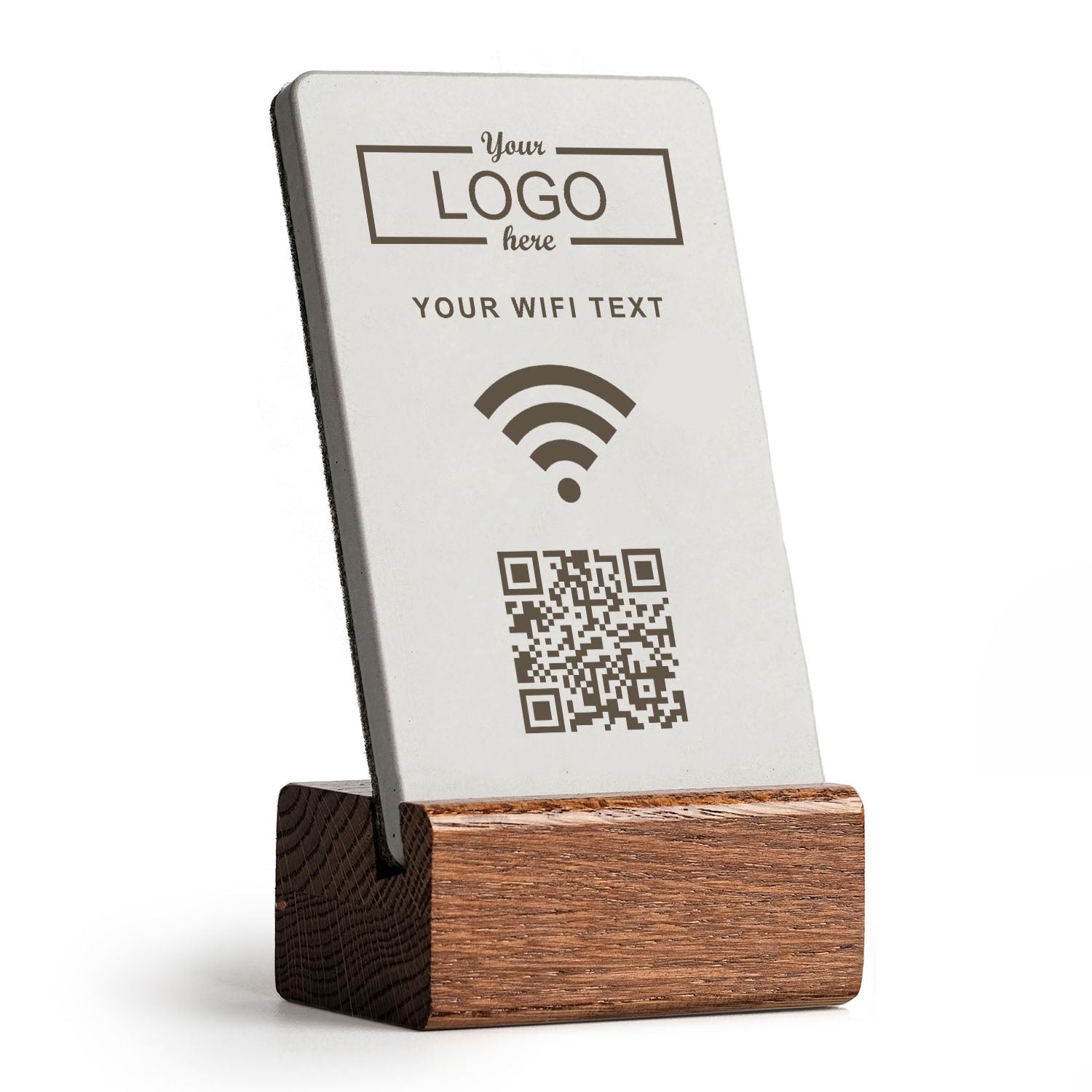 WLAN WIFI Aufsteller Large mit QR Code - Solid Oak - mit Ihrem Logo