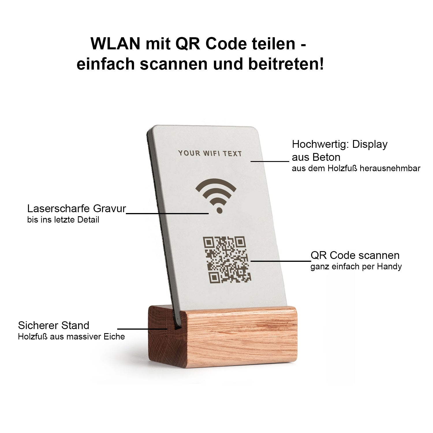WLAN WIFI Aufsteller Large mit QR Code - Solid Oak - mit Ihrem Logo