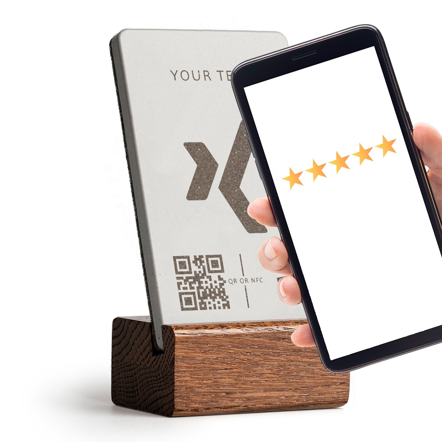 Halten Sie Ihr Handy an den NFC Aufsteller, sofort öffnet sich der Link zu Ihrem Xing Profil. 